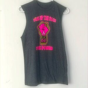 🌞 Pink up the power Fight Pink Power distressed cut off sleeves tank top M